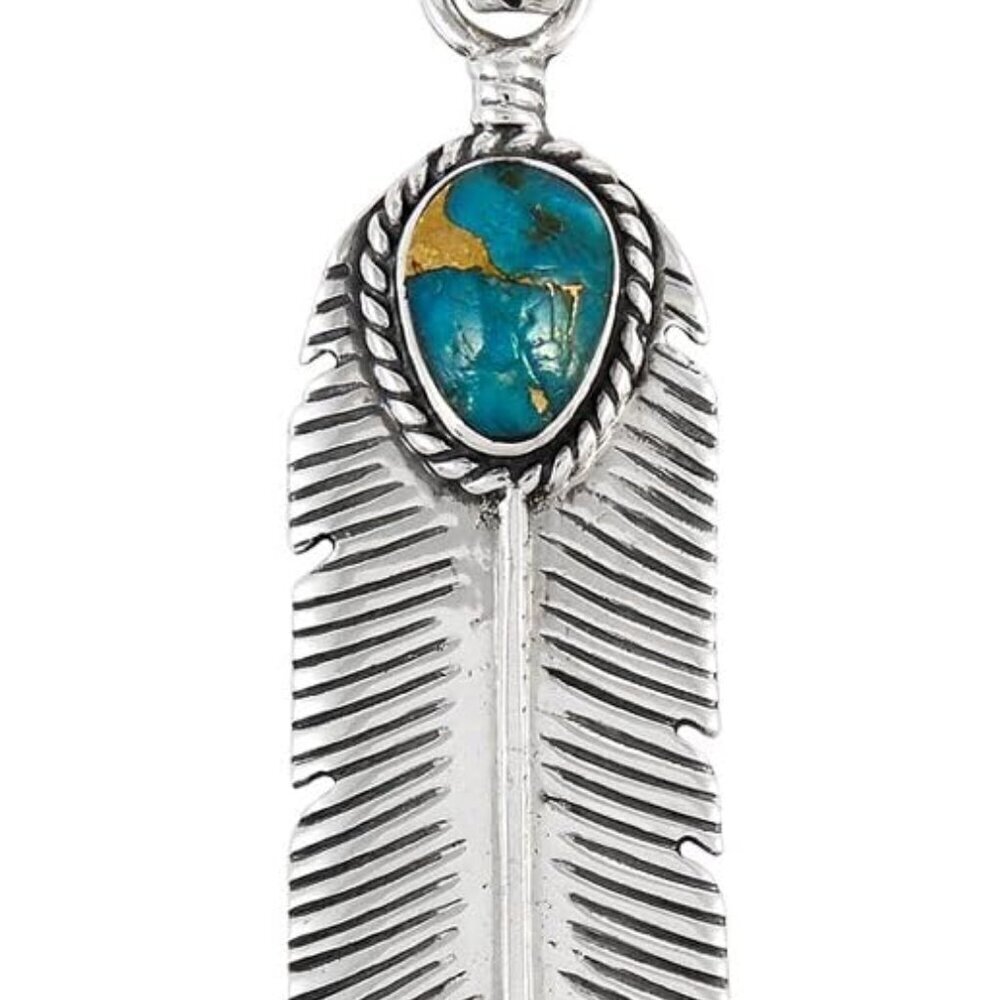 Turquoise Feather Necklace 925 Sterling Silver Pendant